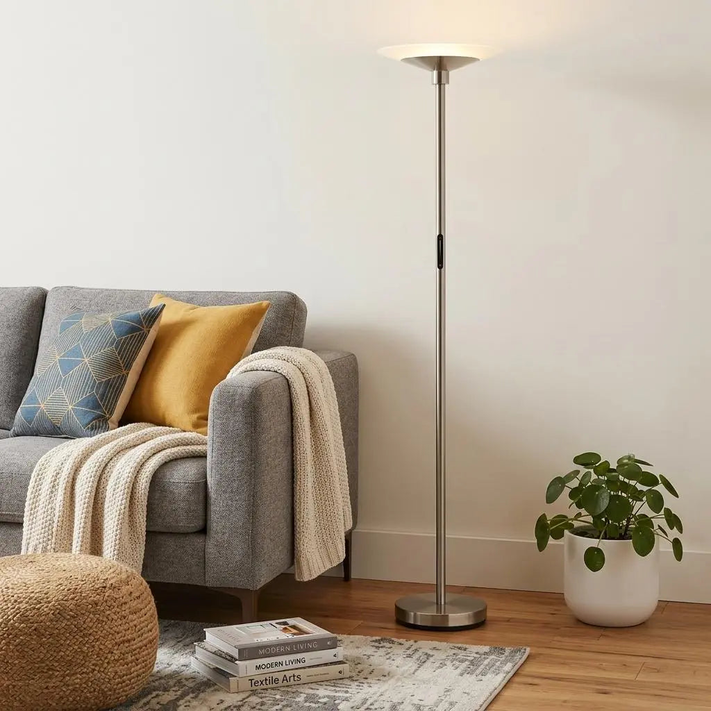 71" Silver LED Torchiere Floor Lamp With White Glass Cone Shade Homeroots Lighting