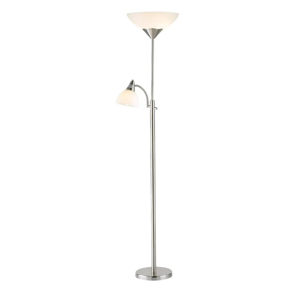 71" Silver Metal Two Light Torchiere Floor Lamp With White Bowl Shade Homeroots Lighting