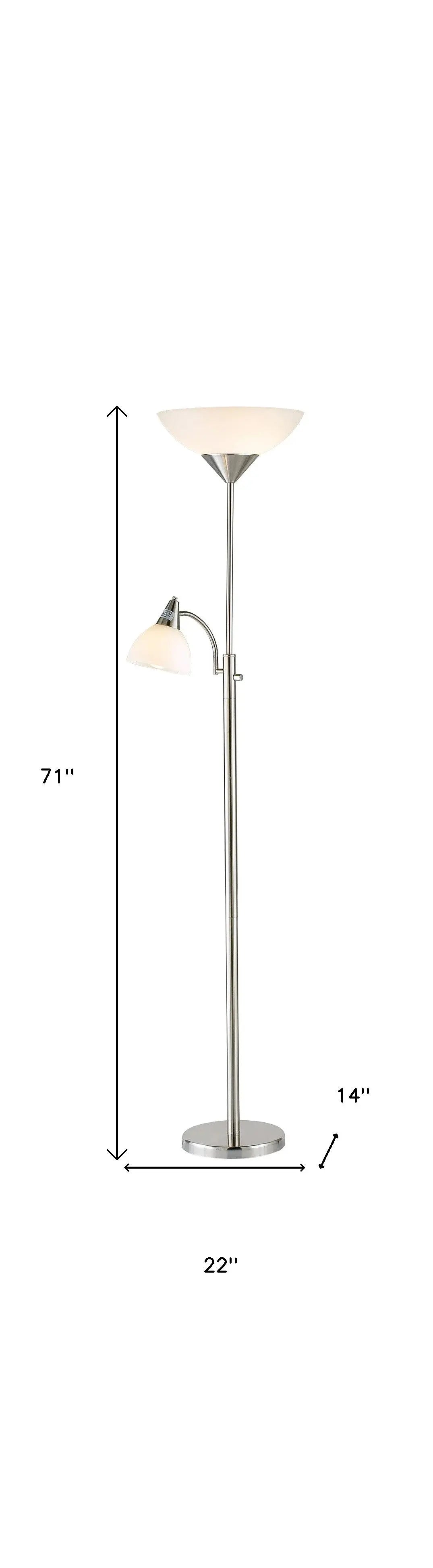 71" Silver Metal Two Light Torchiere Floor Lamp With White Bowl Shade Homeroots Lighting