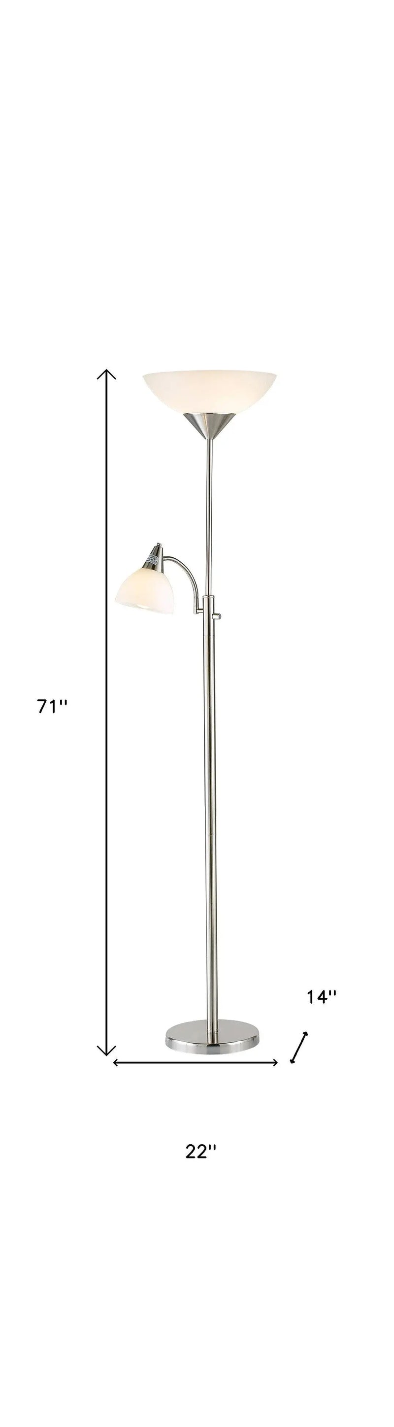 71" Silver Metal Two Light Torchiere Floor Lamp With White Bowl Shade Homeroots Lighting