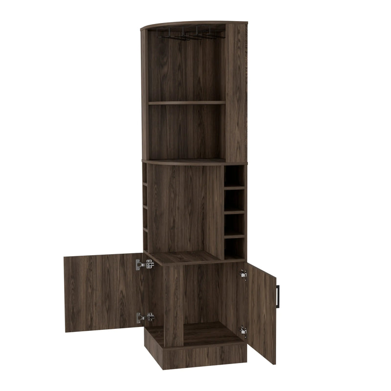 71" Walnut Wood Corner Bar Cabinet With Two Doors Homeroots Kitchen & Dining