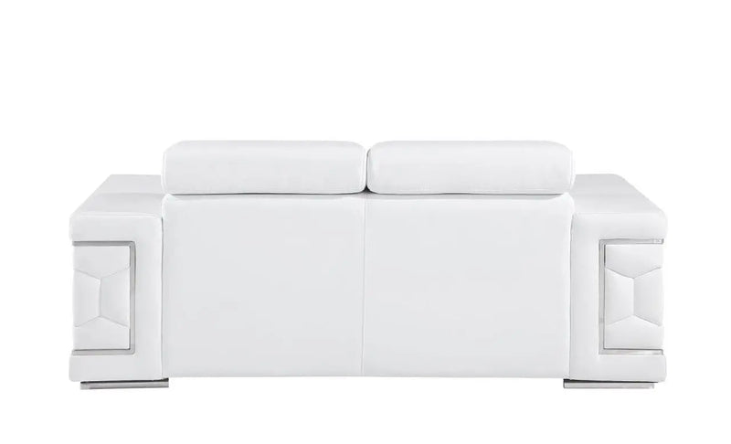 71" White And Silver Genuine Leather Love Seat Homeroots Living Room