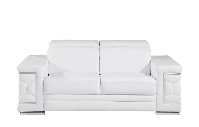 71" White And Silver Genuine Leather Love Seat Homeroots Living Room