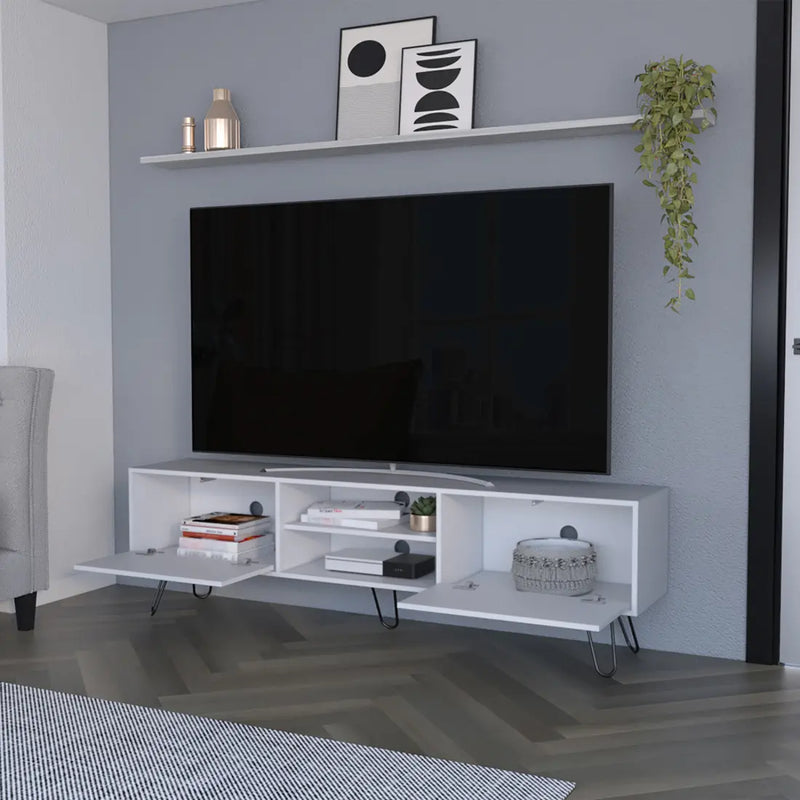71" White Cabinet Open And Enclosed Storage TV Stand Homeroots Living Room