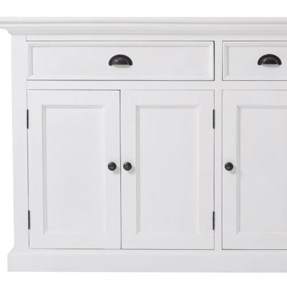 71" White Solid Wood Three Drawer Sideboard with Five Doors Homeroots Kitchen & Dining