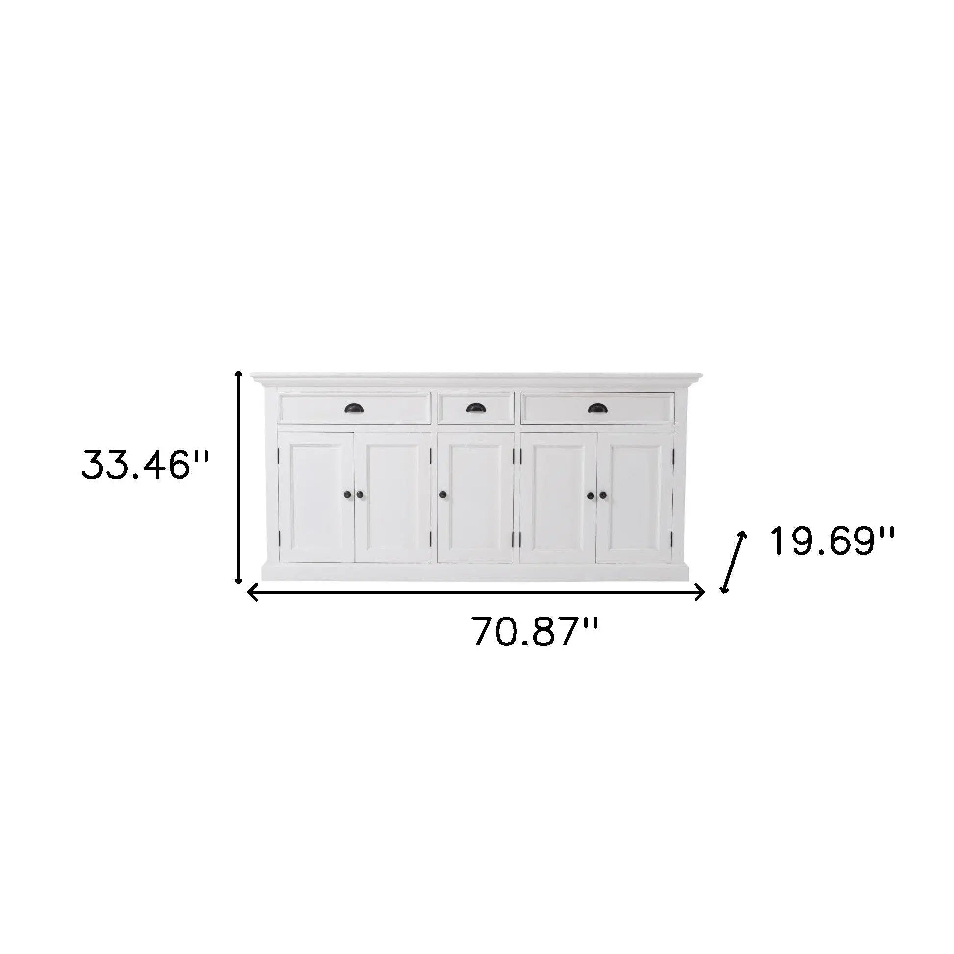 71" White Solid Wood Three Drawer Sideboard with Five Doors Homeroots Kitchen & Dining