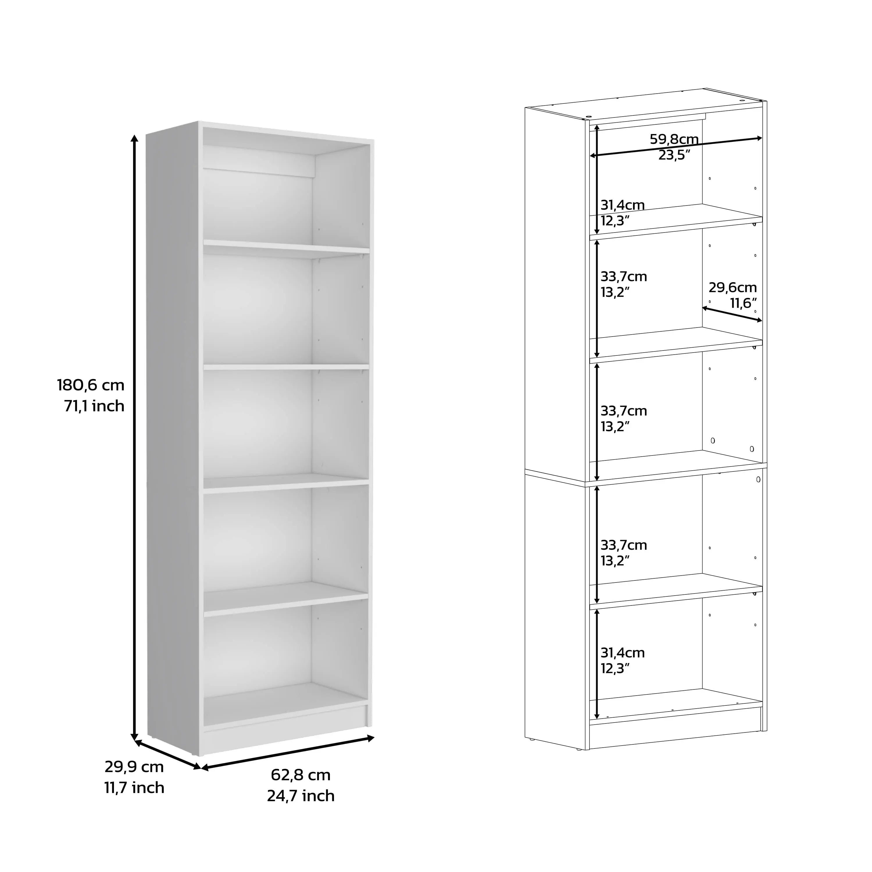 71" White Wood Five Tier Bookcase Homeroots Office