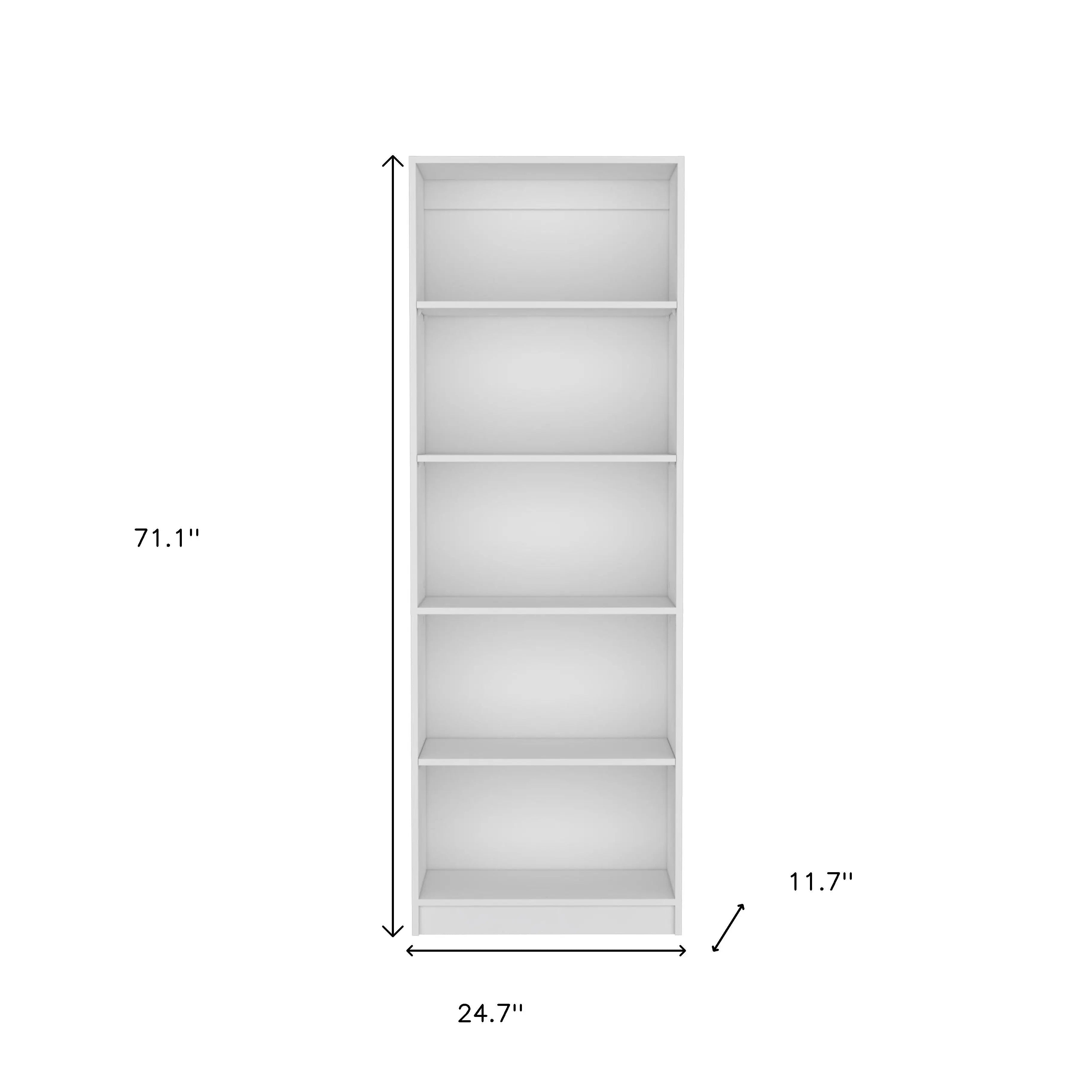 71" White Wood Five Tier Bookcase Homeroots Office