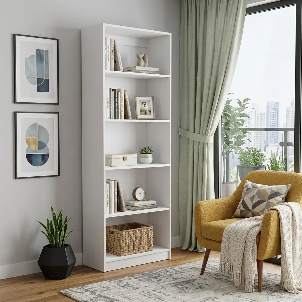 71" White Wood Five Tier Bookcase Homeroots Office