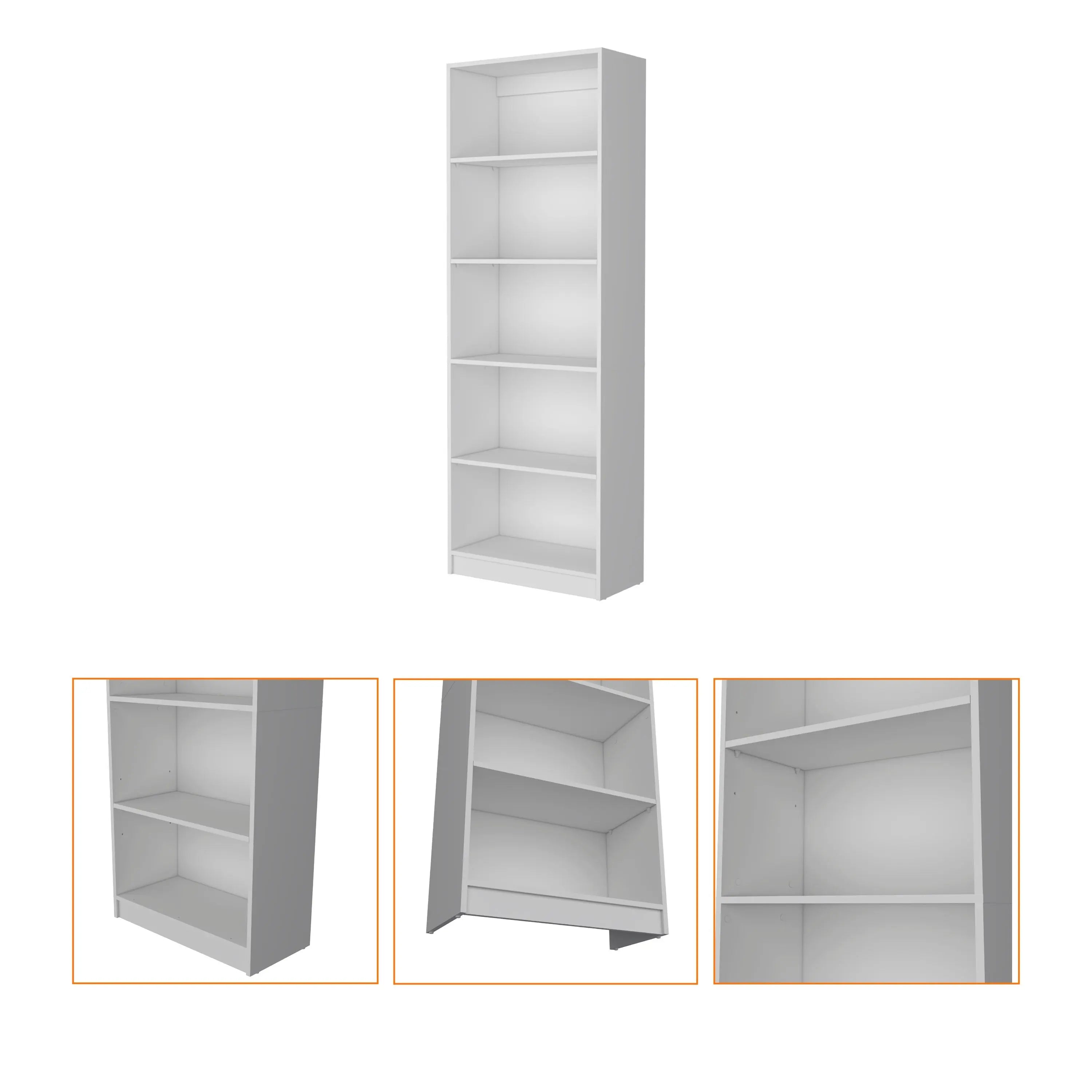 71" White Wood Five Tier Bookcase Homeroots Office