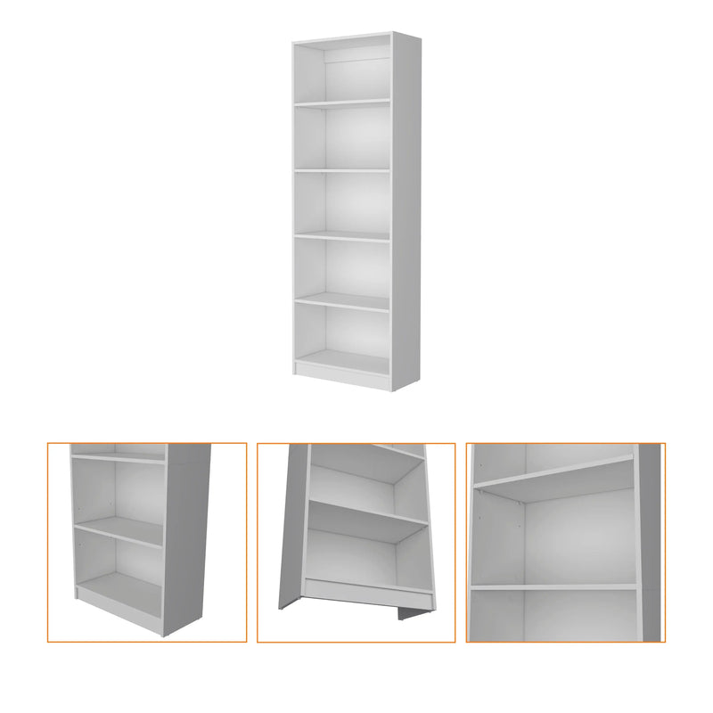 71" White Wood Five Tier Bookcase Homeroots Office