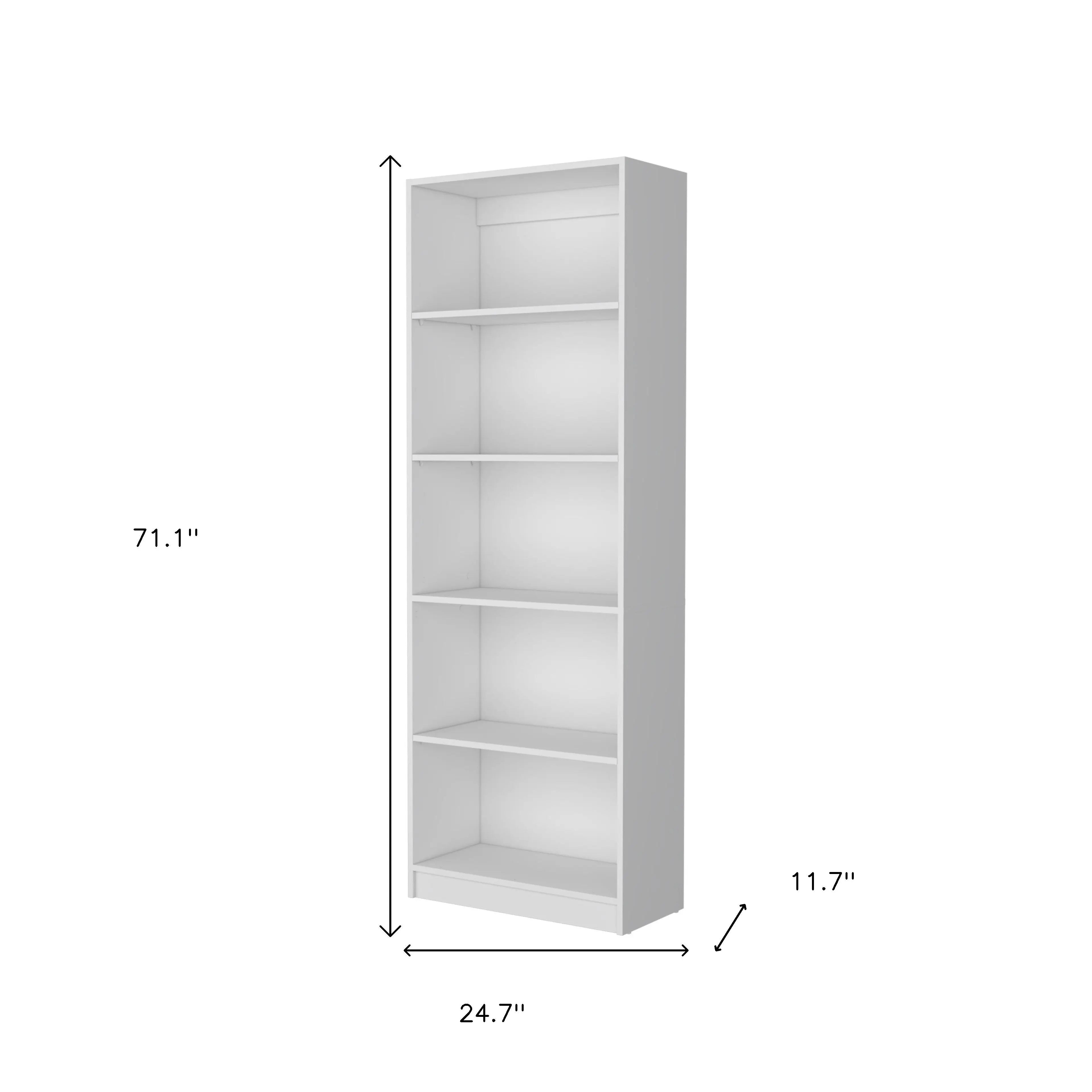 71" White Wood Five Tier Bookcase Homeroots Office
