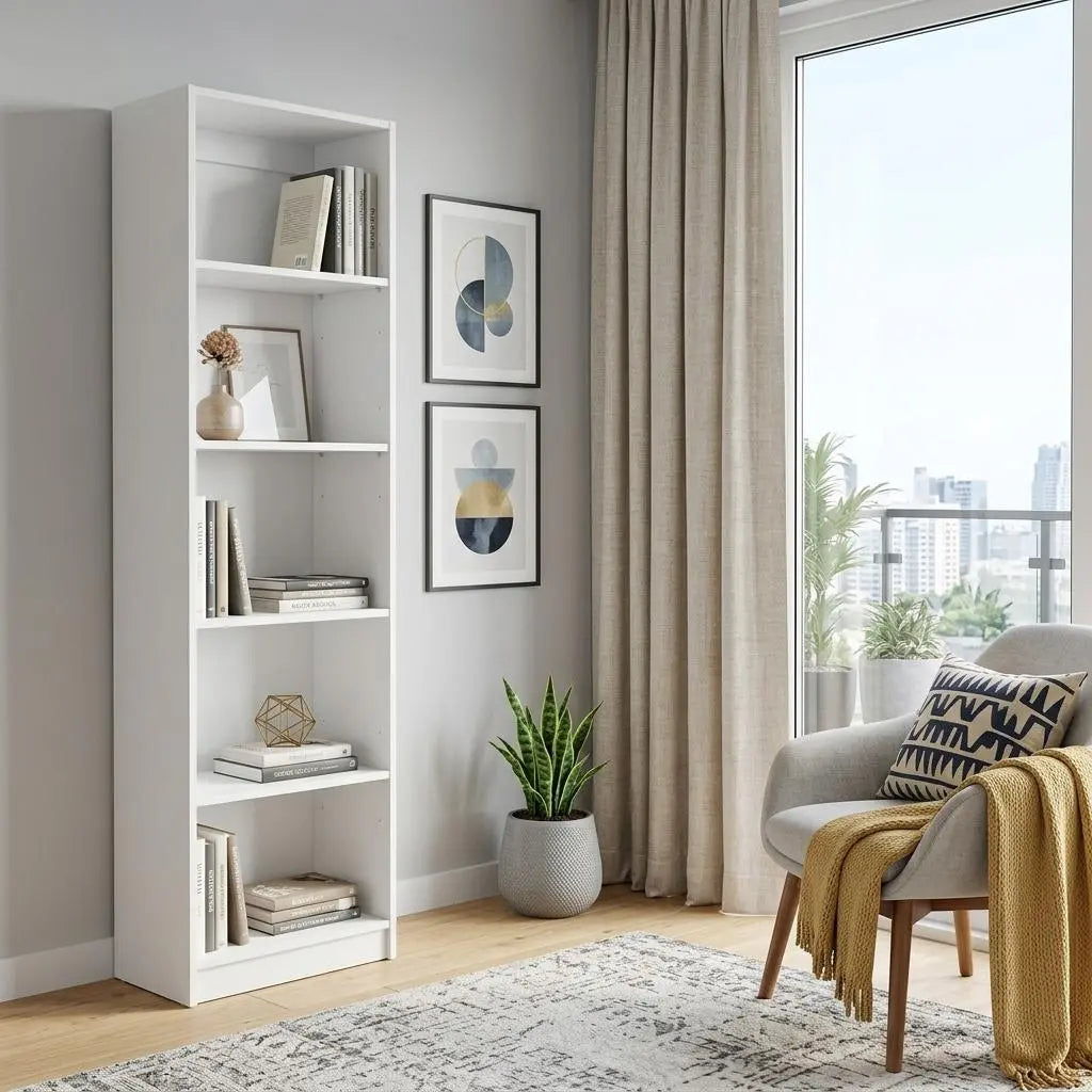 71" White Wood Five Tier Bookcase Homeroots Office