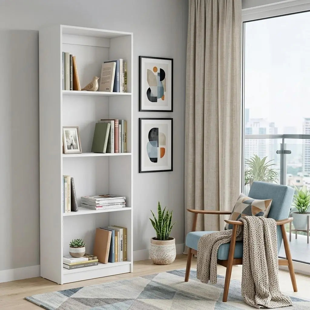 71" White Wood Four Tier Bookcase Homeroots Office
