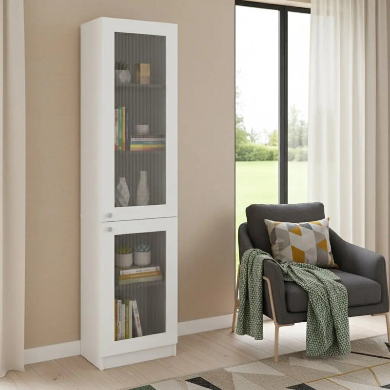 71" White Wood One Tier Bookcase with One Door Homeroots Office