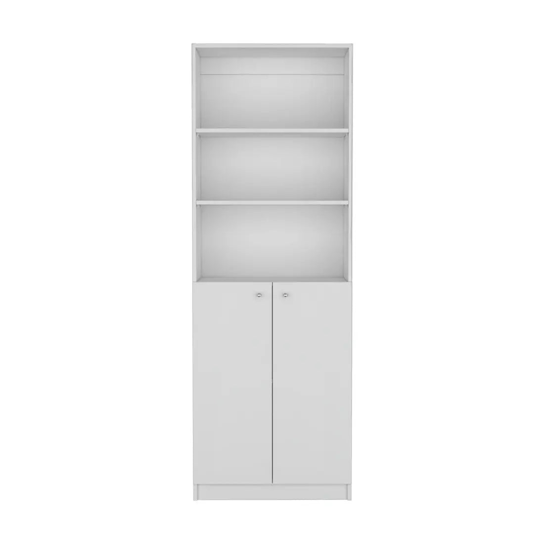 71" White Wood Three Tier Bookcase with Two Doors Homeroots Office