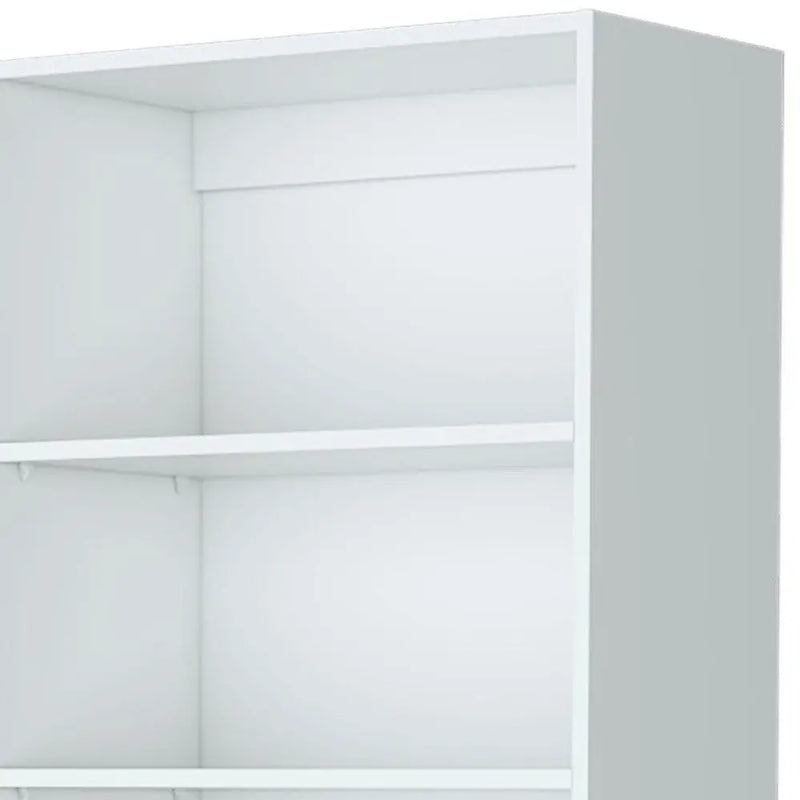 71" White Wood Three Tier Bookcase with Two Doors Homeroots Office