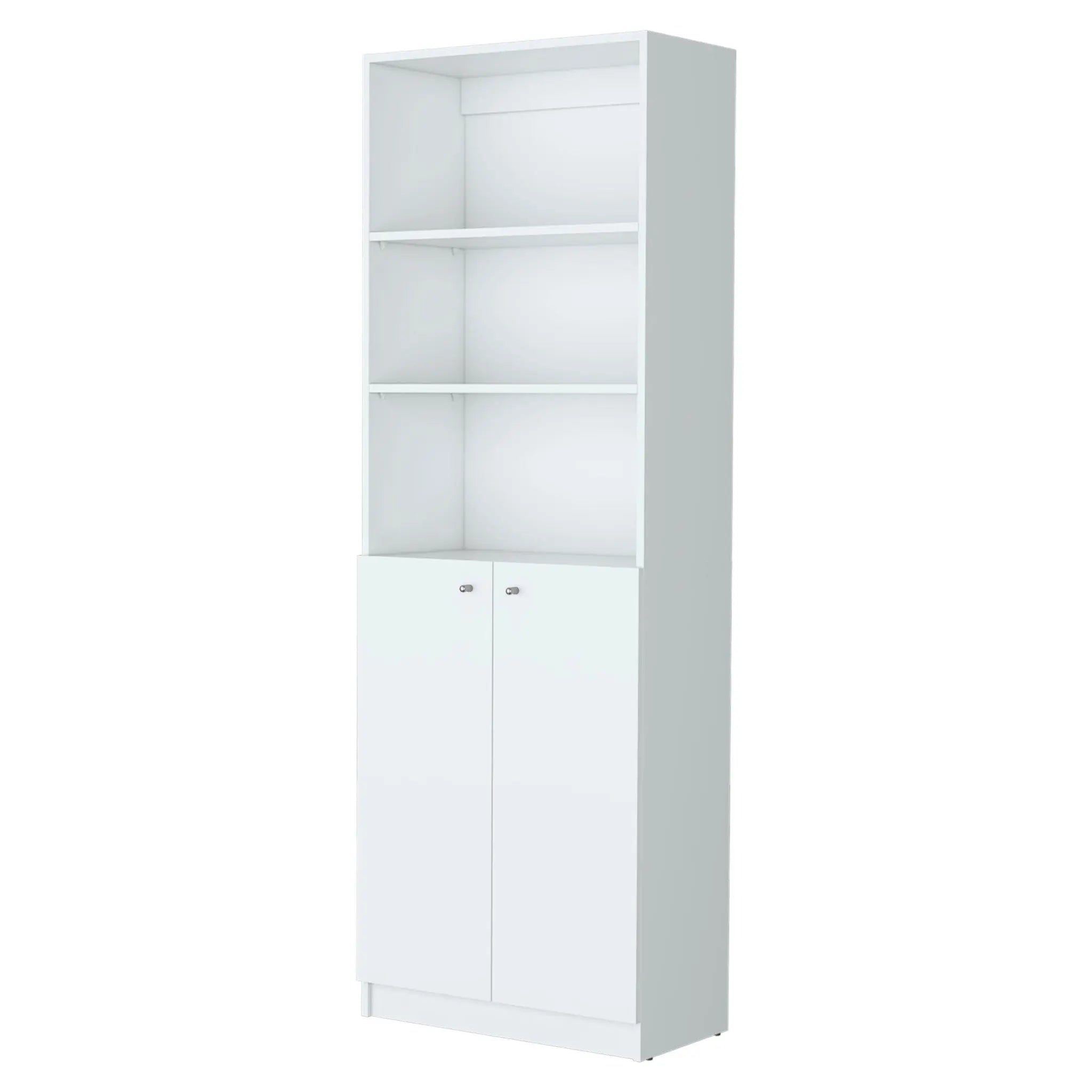 71" White Wood Three Tier Bookcase with Two Doors Homeroots Office
