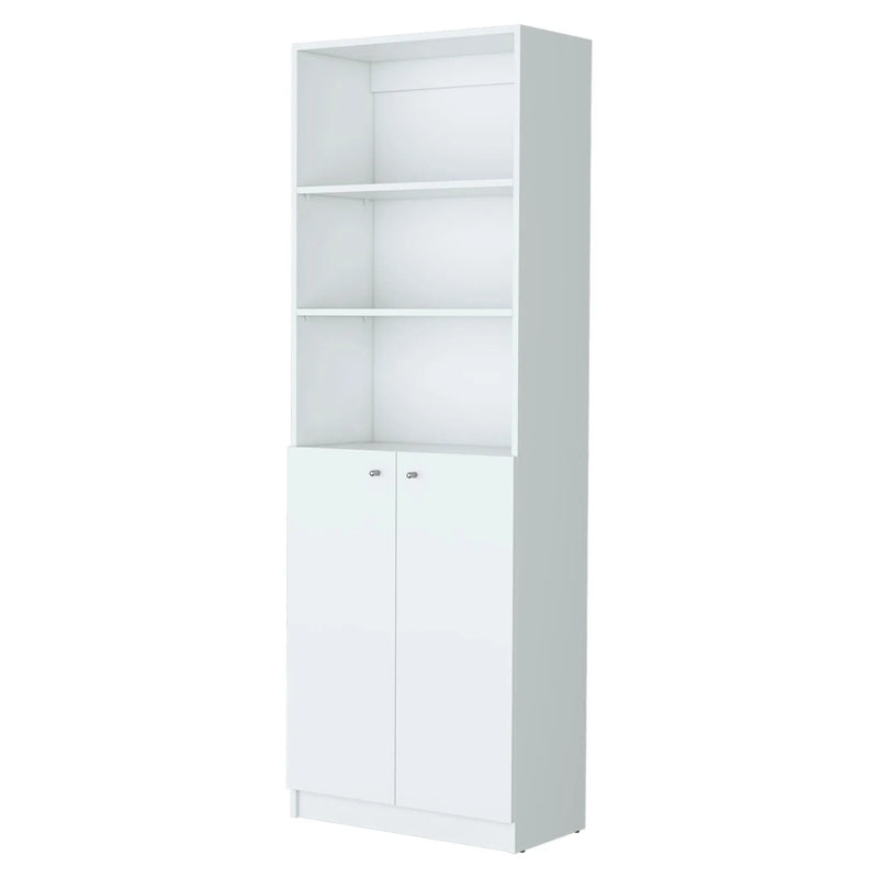 71" White Wood Three Tier Bookcase with Two Doors Homeroots Office
