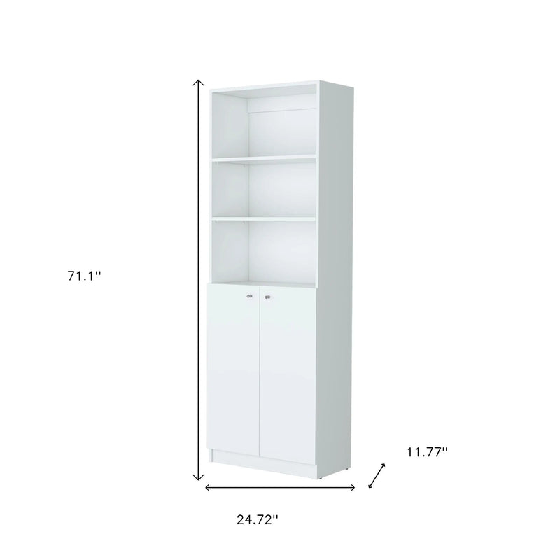 71" White Wood Three Tier Bookcase with Two Doors Homeroots Office