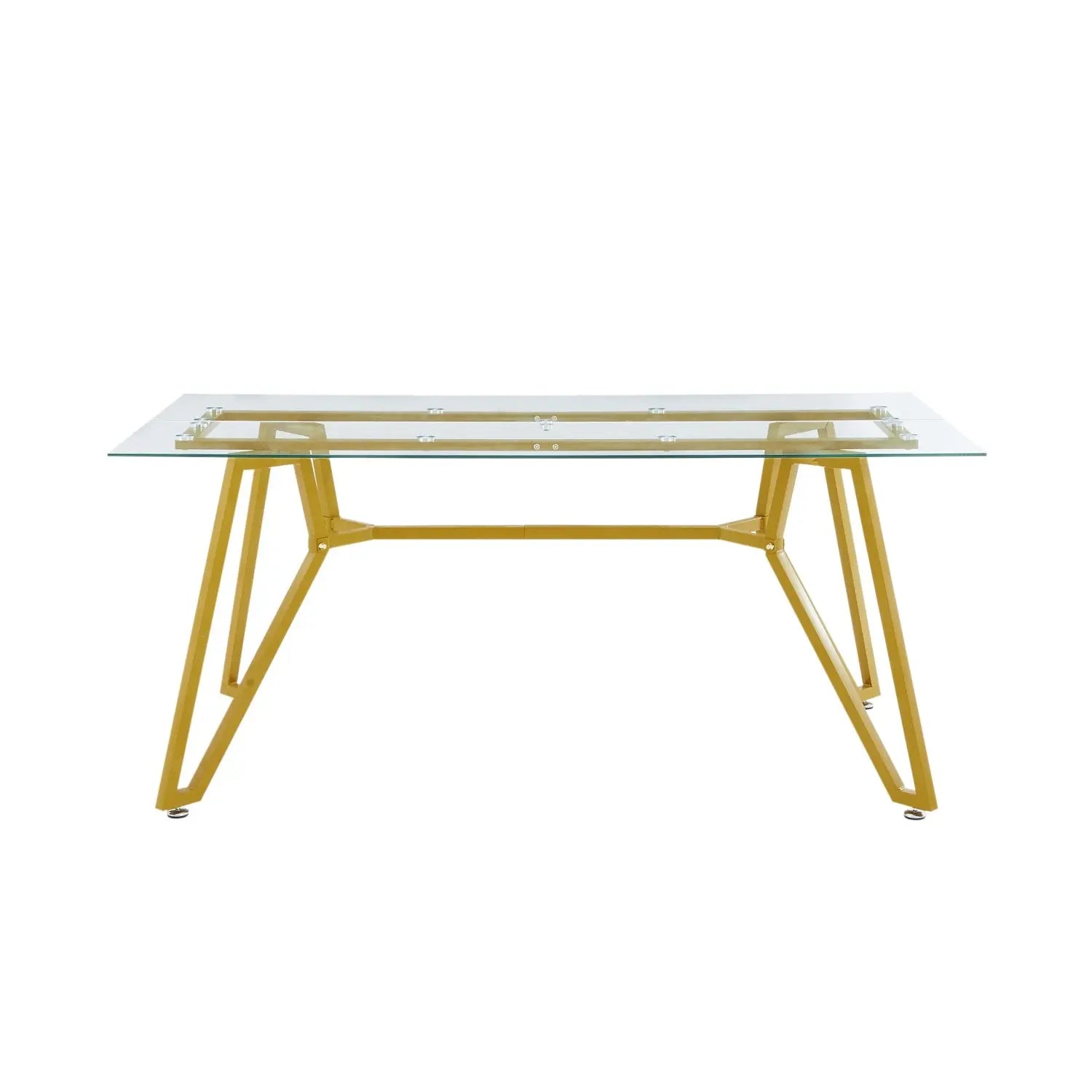 71" White and Gold Glass and Steel Trestle Coffee Table Homeroots Living Room