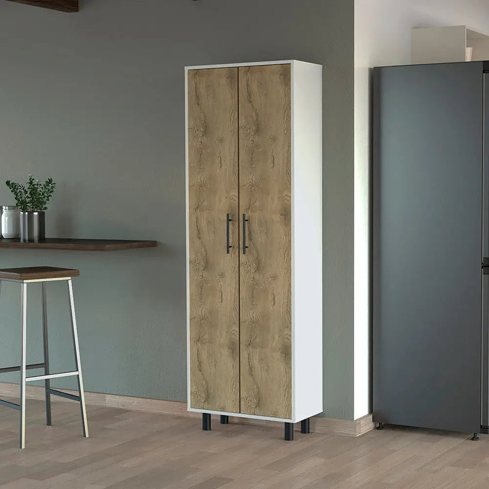 71" White and Light Brown Wood Accent Cabinet With Two Doors Homeroots Kitchen & Dining