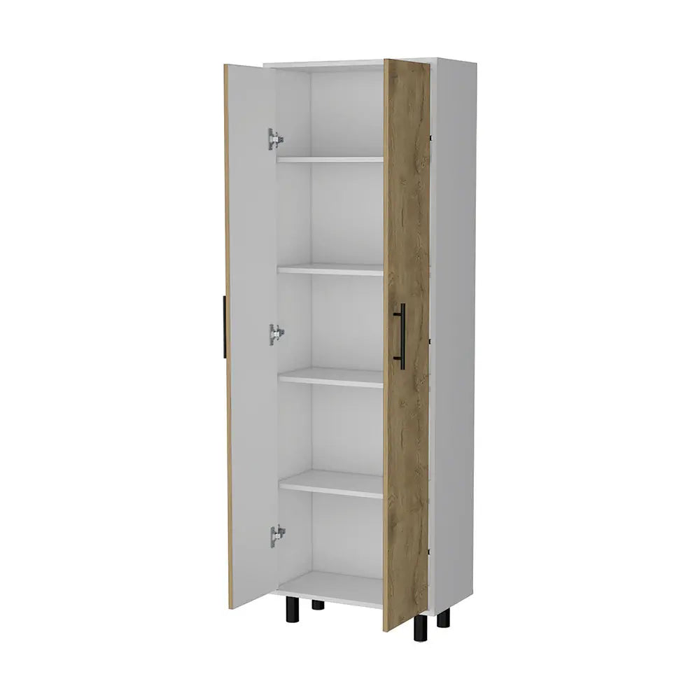 71" White and Light Brown Wood Accent Cabinet With Two Doors Homeroots Kitchen & Dining