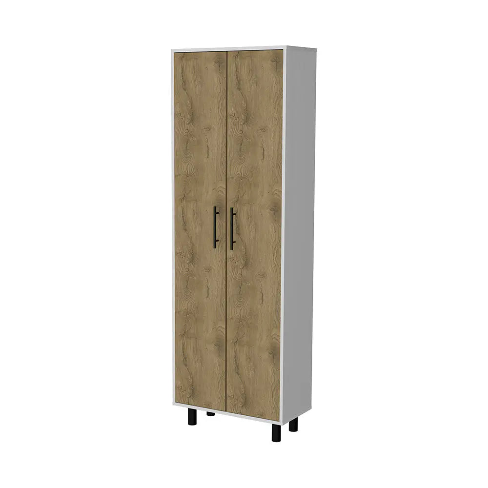 71" White and Light Brown Wood Accent Cabinet With Two Doors Homeroots Kitchen & Dining