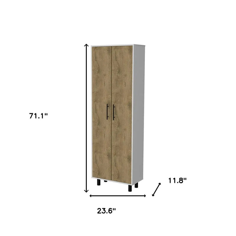 71" White and Light Brown Wood Accent Cabinet With Two Doors Homeroots Kitchen & Dining