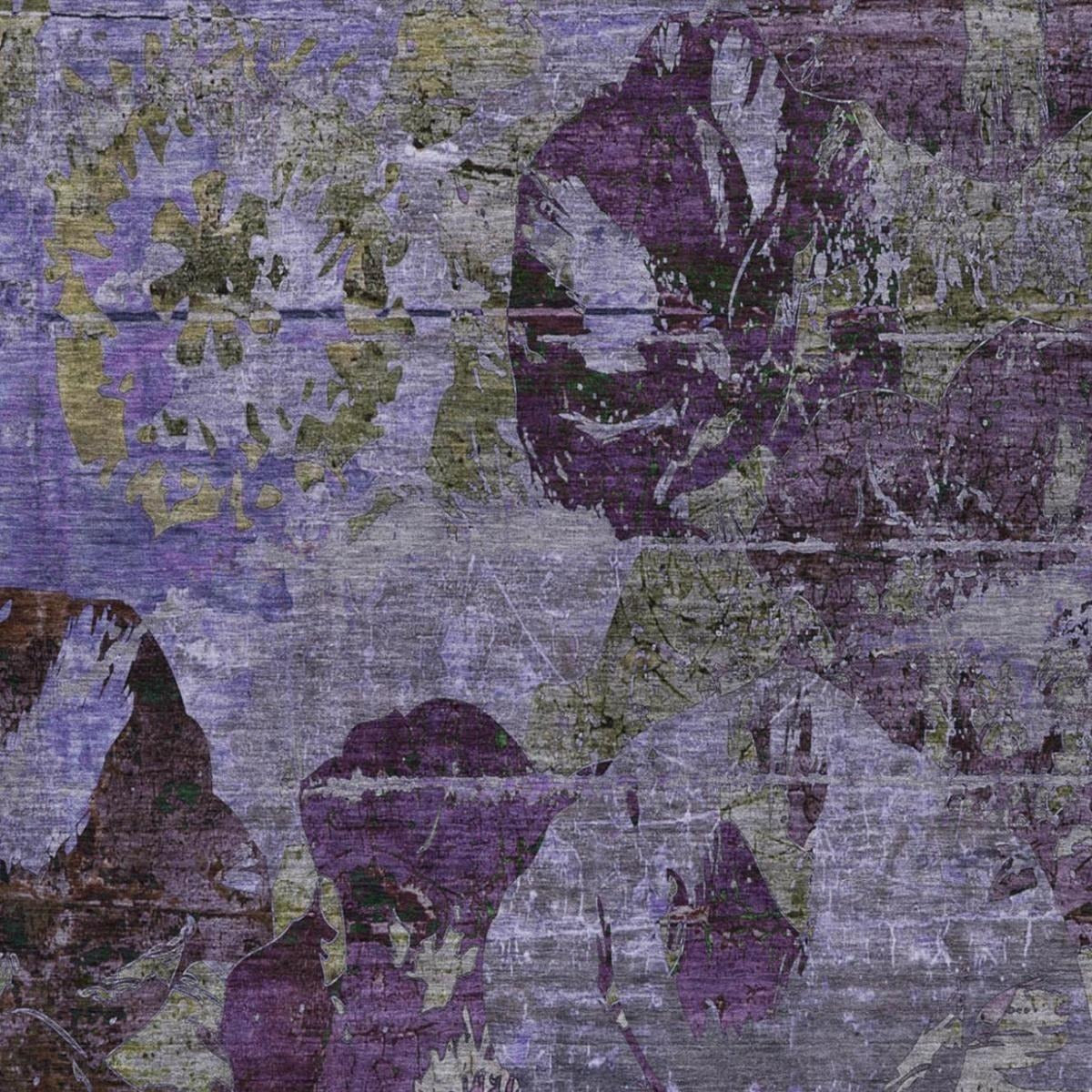 10' X 14' Purple And Gray Abstract Shag Washable Area Rug With UV Protection - Home & Garden