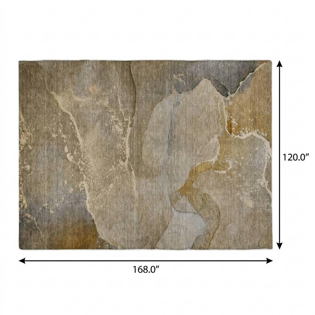 10' X 14' Brown And Taupe Abstract Shag Washable Area Rug With UV Protection - Home & Garden