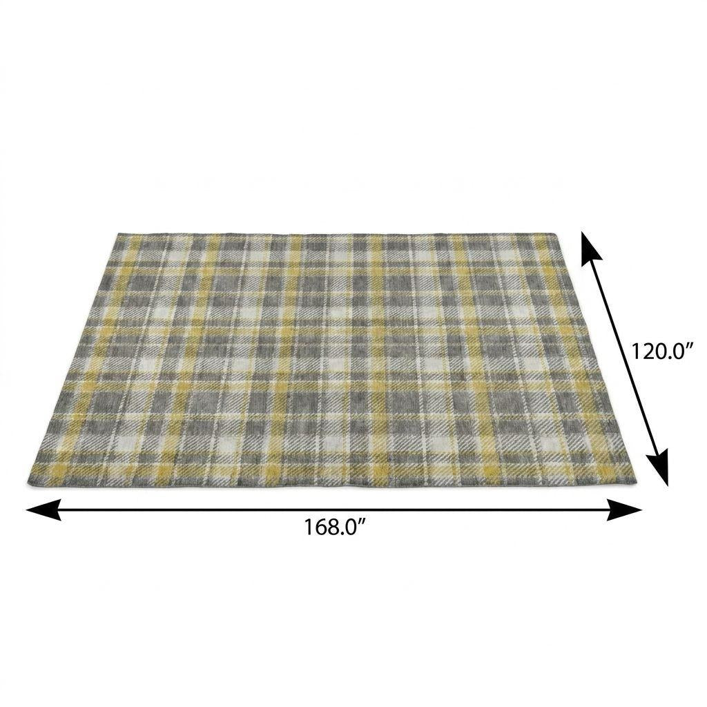 10' X 14' Gray And Ivory Plaid Shag Washable Area Rug With UV Protection - Home & Garden