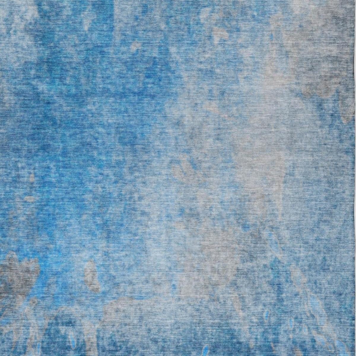 5' X 8' Blue And Denim Blue Abstract Shag Washable Area Rug With UV Protection - Home & Garden