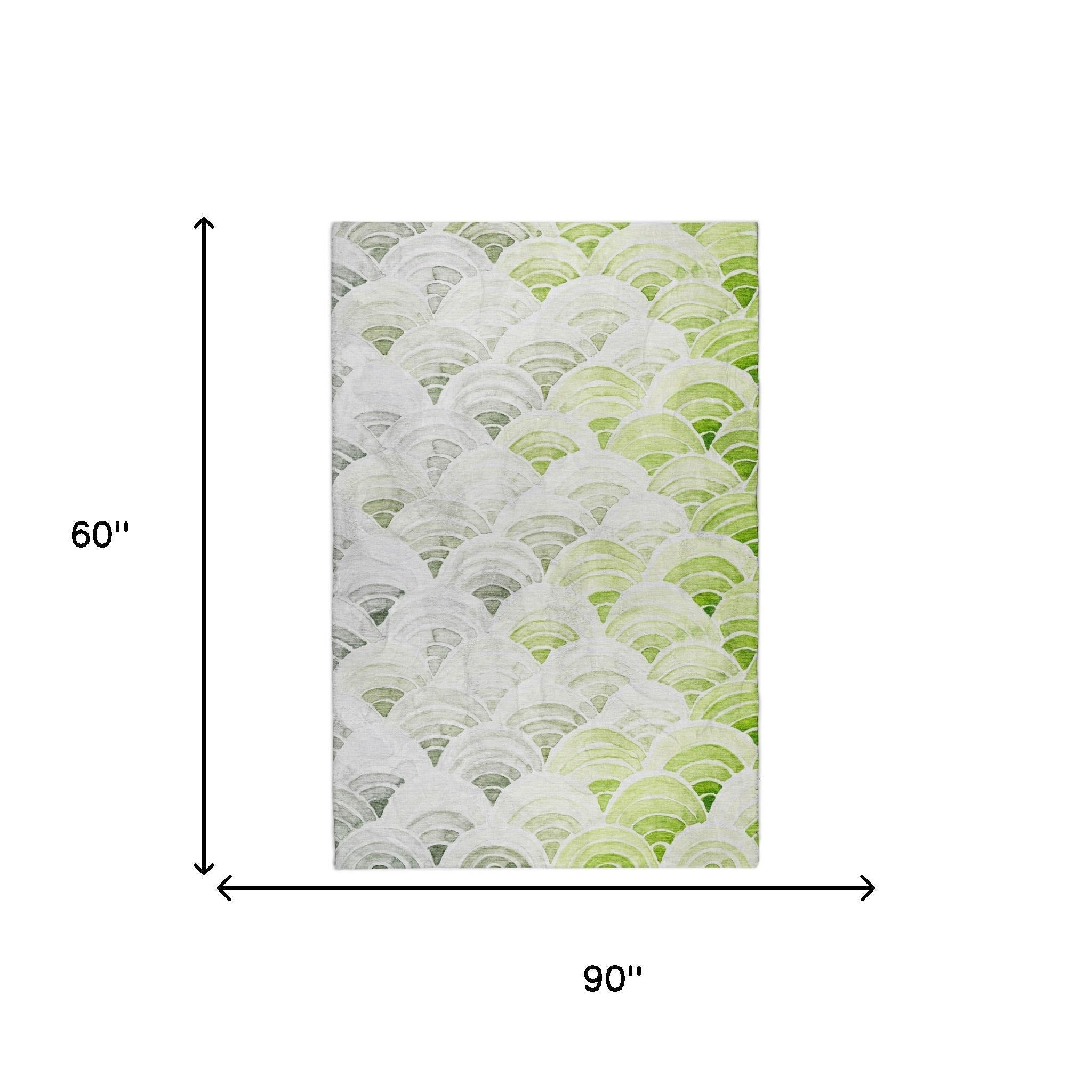 5' X 8' Green And Lime Green Geometric Shag Washable Area Rug With UV Protection - Home & Garden
