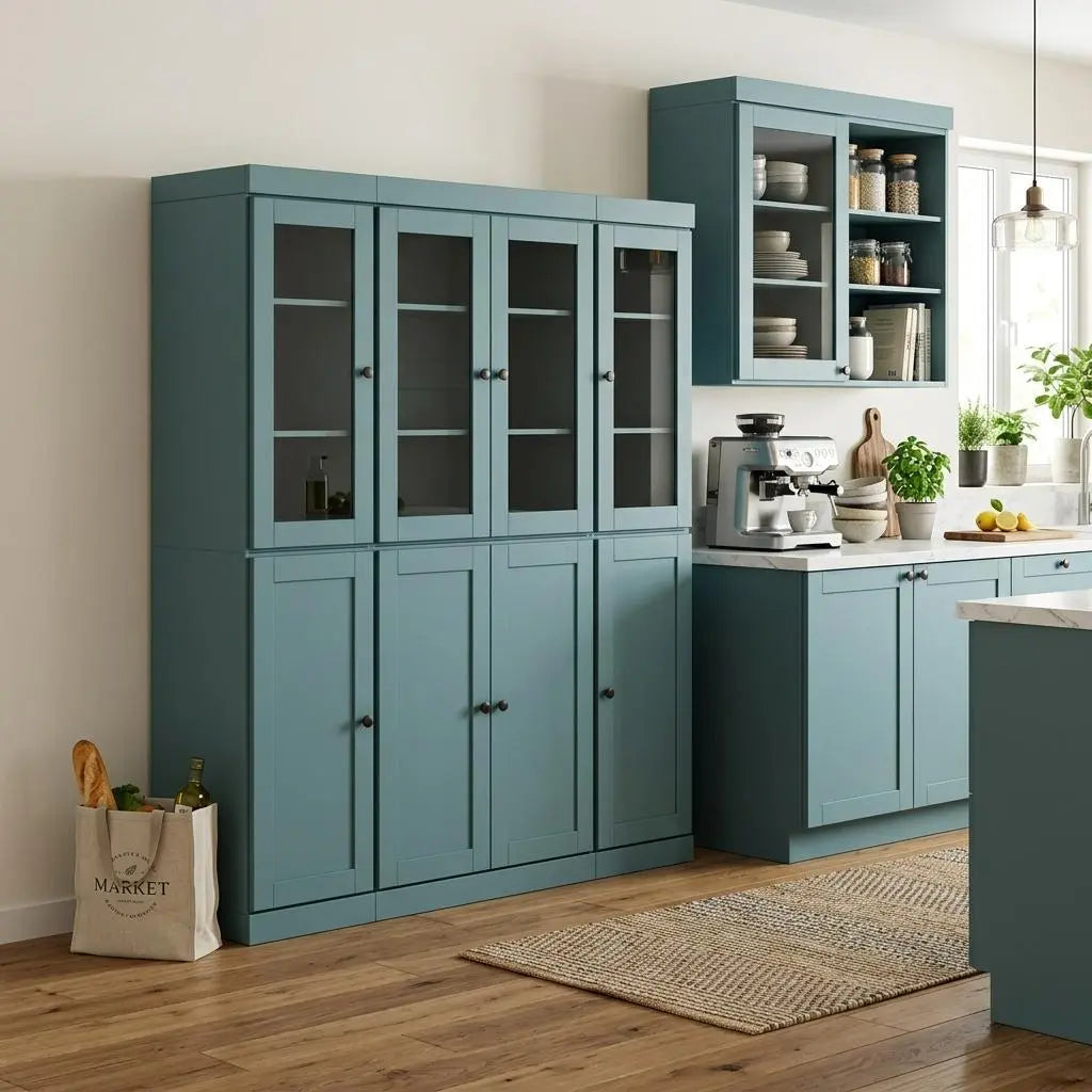 72" Aqua Solid Wood 8 Pantry Or Storage Closet Homeroots Kitchen & Dining
