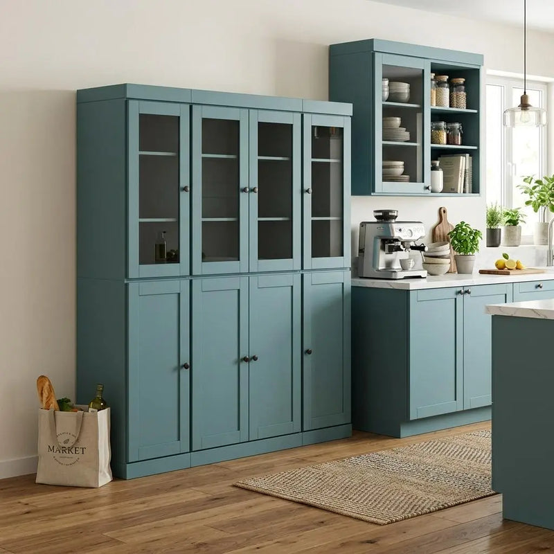 72" Aqua Solid Wood 8 Pantry Or Storage Closet Homeroots Kitchen & Dining