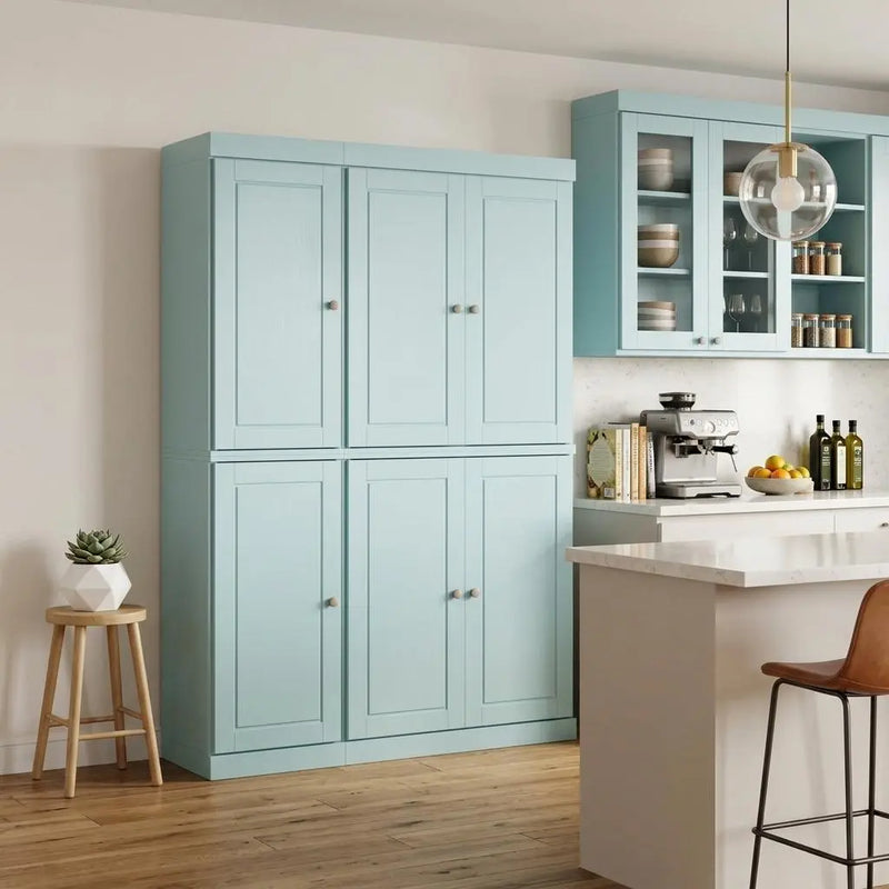 72" Aqua Solid Wood 8 Pantry Or Storage Closet Homeroots Kitchen & Dining