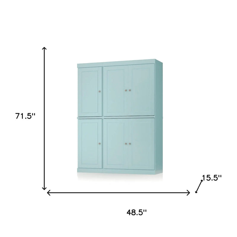 72" Aqua Solid Wood 8 Pantry Or Storage Closet Homeroots Kitchen & Dining