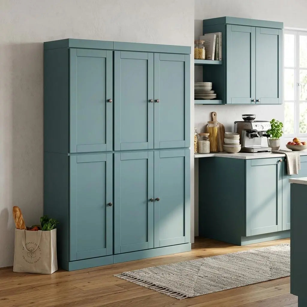 72" Aqua Solid Wood 8 Pantry Or Storage Closet Homeroots Kitchen & Dining