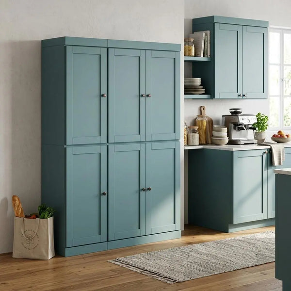 72" Aqua Solid Wood 8 Pantry Or Storage Closet Homeroots Kitchen & Dining