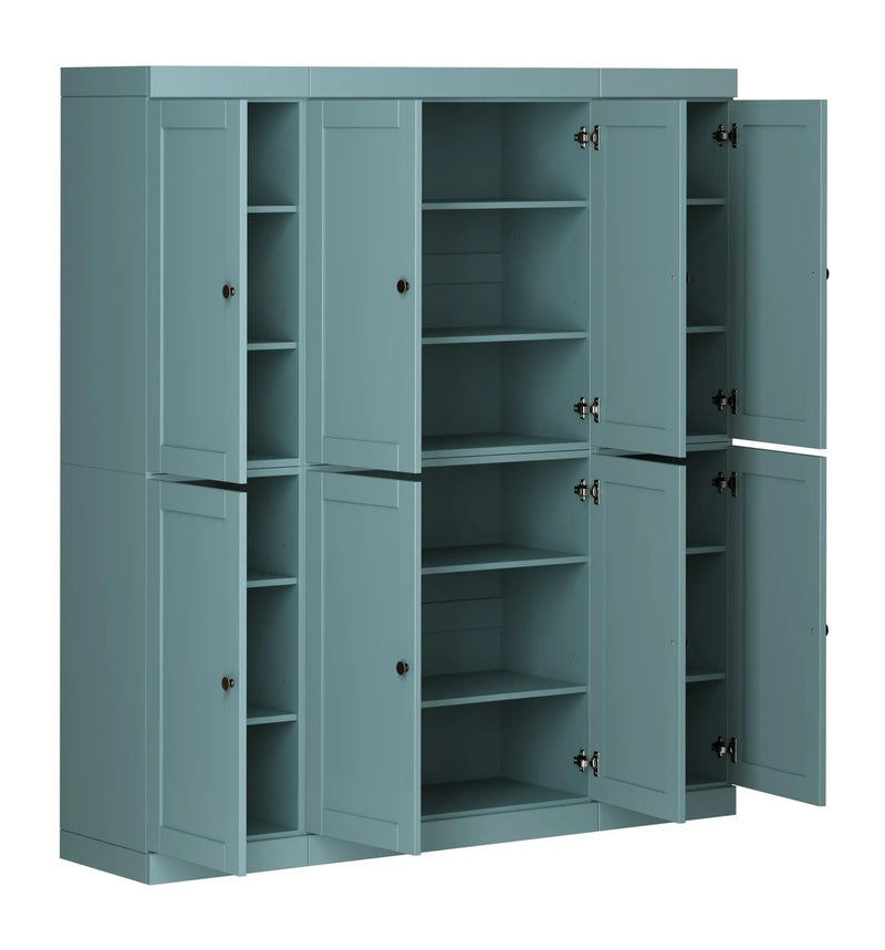 72" Aqua Solid Wood 8 Pantry Or Storage Closet Homeroots Kitchen & Dining