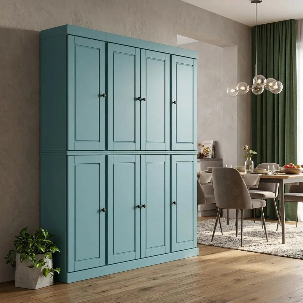 72" Aqua Solid Wood 8 Pantry Or Storage Closet Homeroots Kitchen & Dining