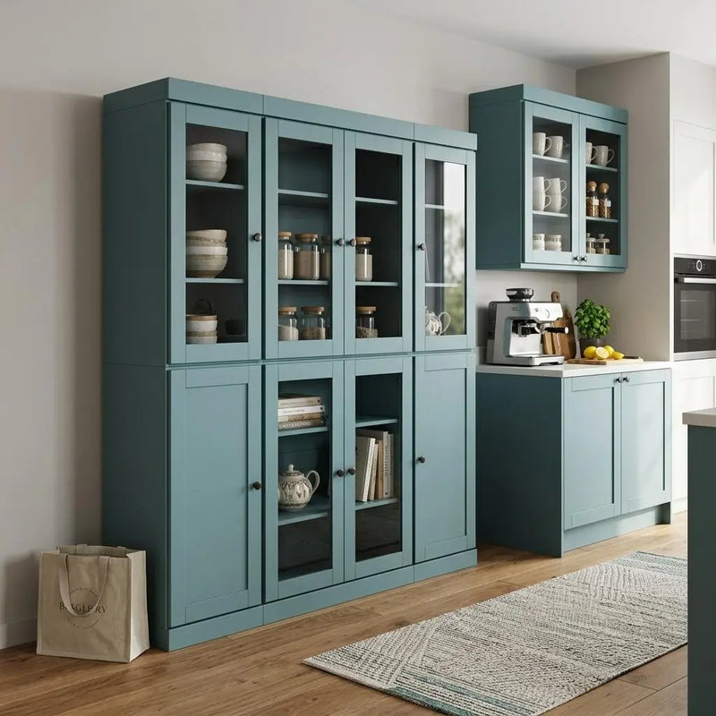 72" Aqua Solid Wood 8 Pantry Or Storage Closet Homeroots Kitchen & Dining