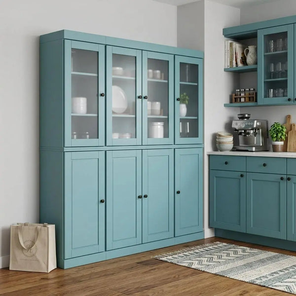 72" Aqua Solid Wood 8 Two Drawer Pantry Or Storage Closet Homeroots Kitchen & Dining