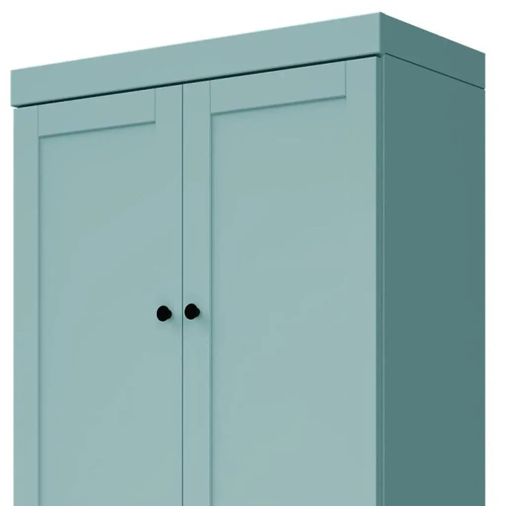 72" Aqua Solid Wood Adjustable Six Tier Library Bookcase with Four Doors Homeroots Office