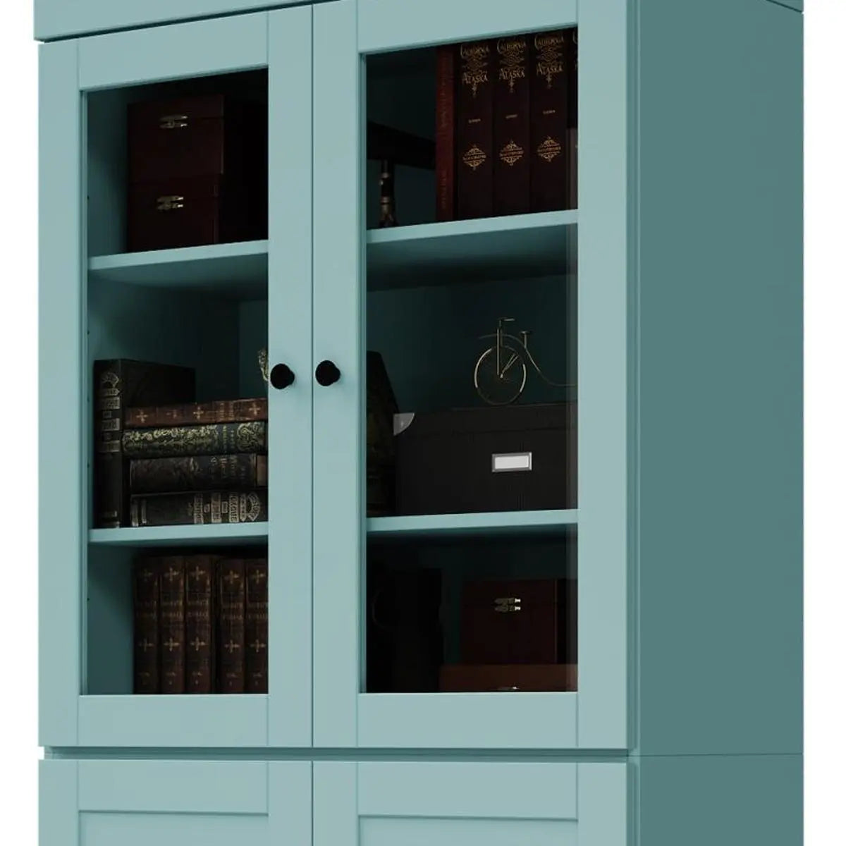 72" Aqua Solid Wood Adjustable Six Tier Library Bookcase with Four Doors Homeroots Office