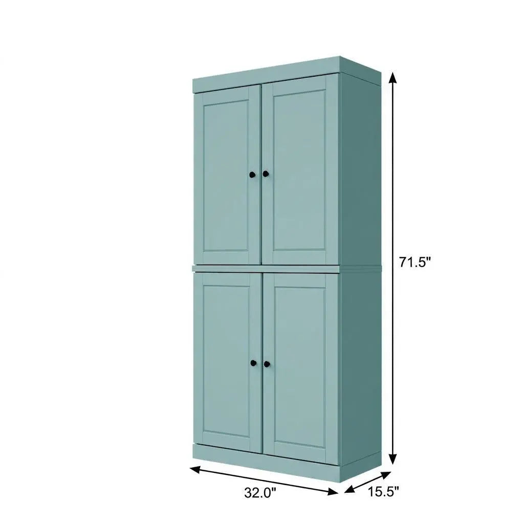 72" Aqua Solid Wood Adjustable Six Tier Library Bookcase with Four Doors Homeroots Office