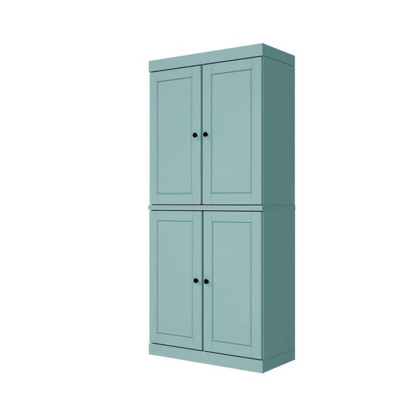 72" Aqua Solid Wood Adjustable Six Tier Library Bookcase with Four Doors Homeroots Office