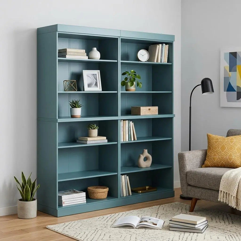 72" Aqua Solid Wood Adjustable Twelve Tier Library Bookcase Homeroots Office