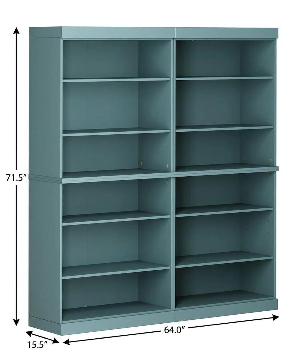 72" Aqua Solid Wood Adjustable Twelve Tier Library Bookcase Homeroots Office